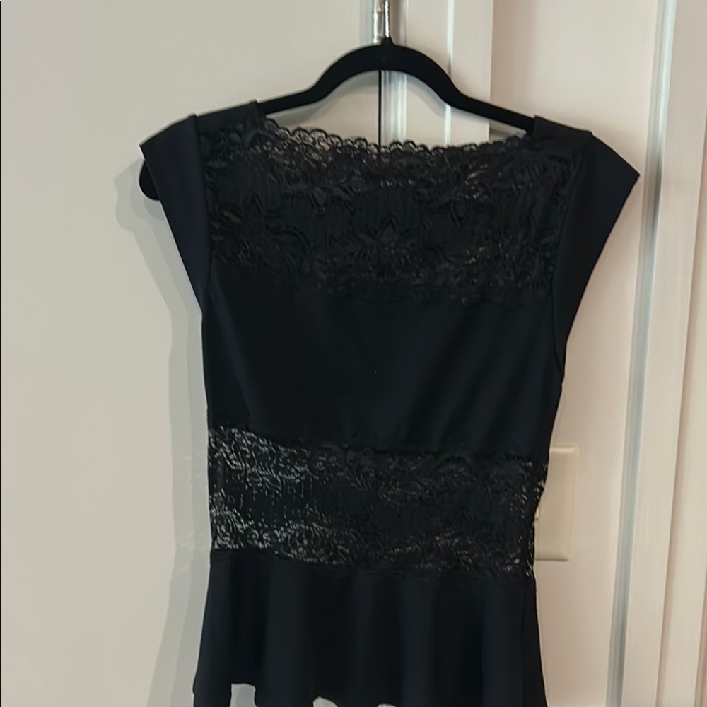 Bebe Black Lace Peplum Blouse